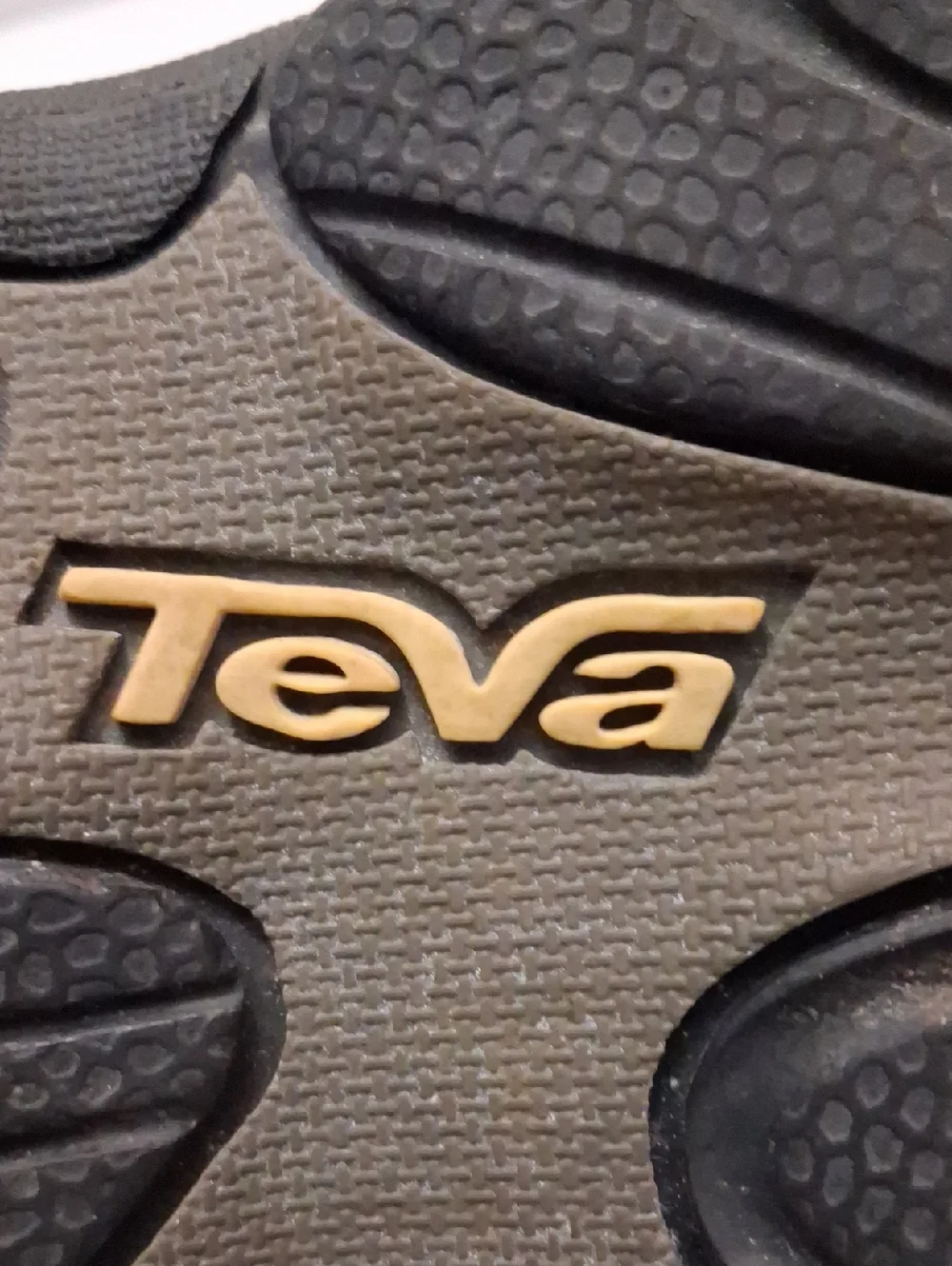 Teva Size 10 Men's Sandals with Gray Patterned Velcro Straps With Black Sole.